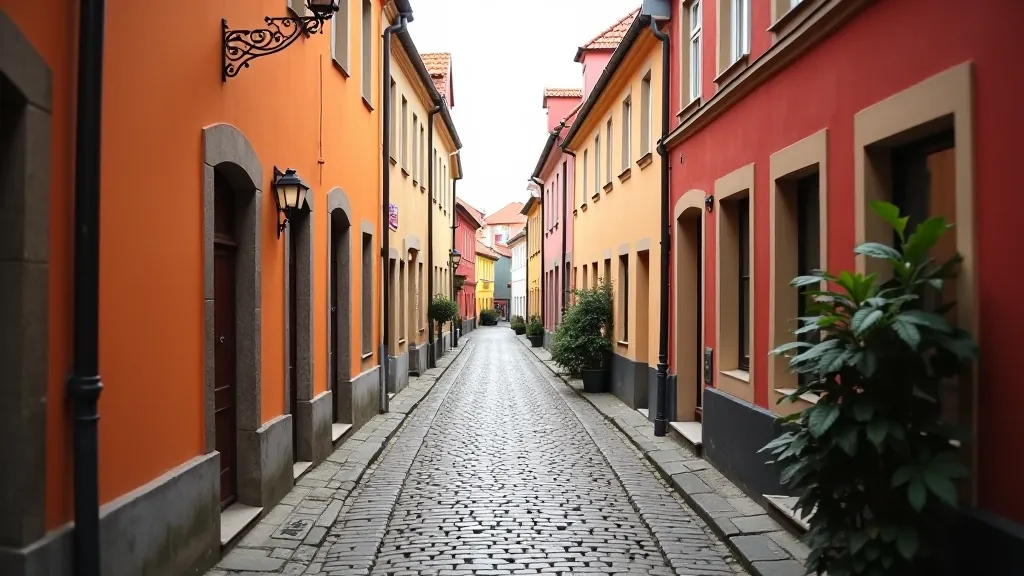 Narrow winding street in Old Town with traditional Latvian architecture and soft natural lighting